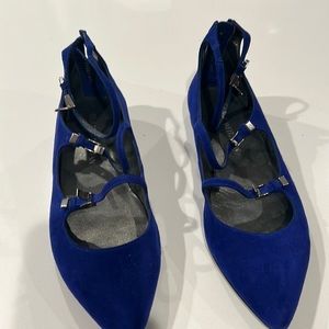 Royal blue Stuart weitzman flats with fun buckles. Never worn. Size 9.